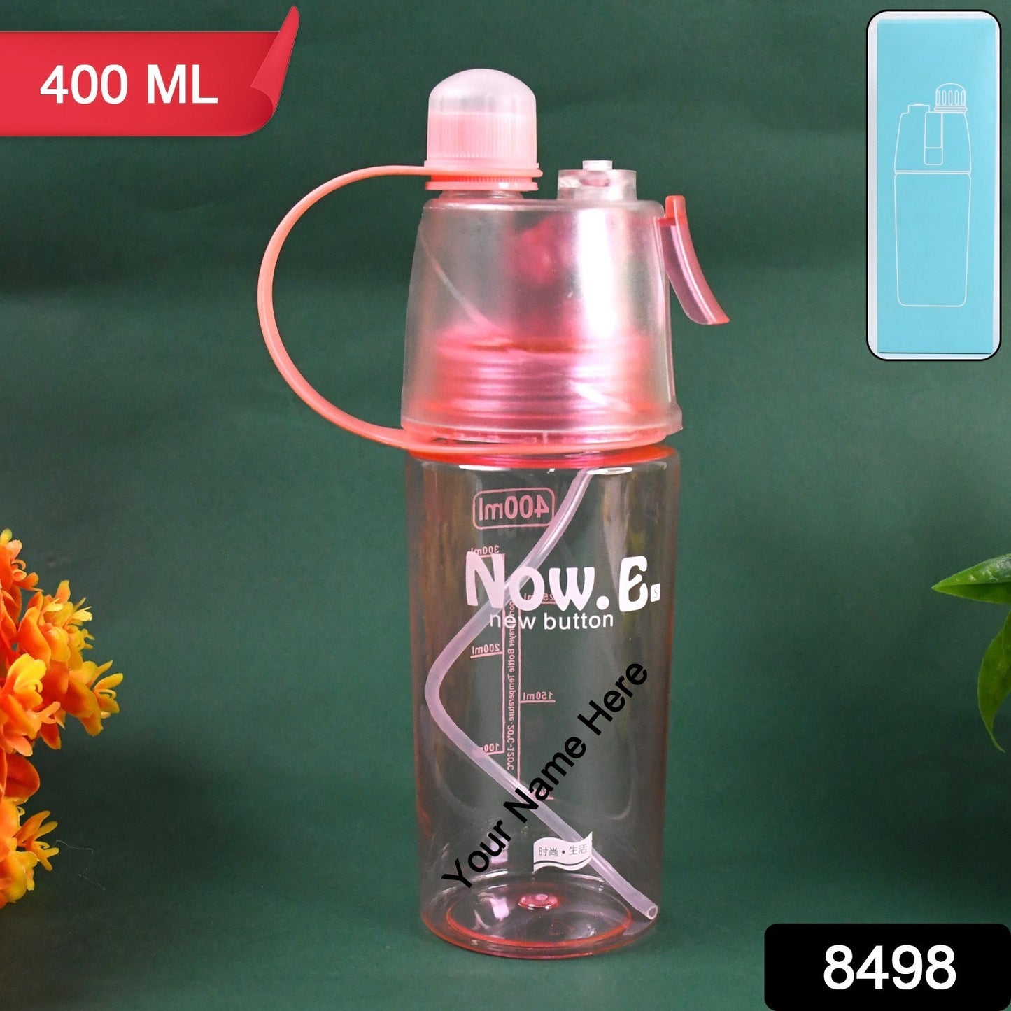 Customize Plastic 2 In 1 Mist Spray Water Bottle (Multicolor / 400 ML / 1 Pc)