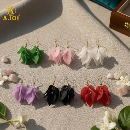 Luxury Multi-Petal Floral Drop Kati Earrings | Handcrafted Matte Finish Statement Earrings in Elegant Pastel & Bold Shades.