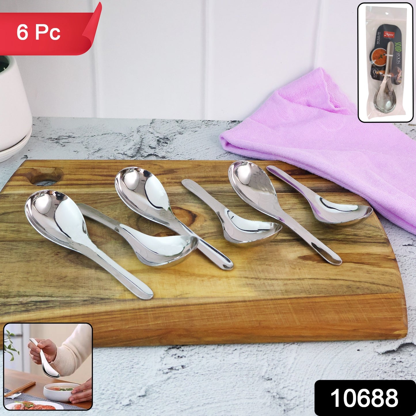 Apex Premium Stainless Steel Soup Spoon Set – 6 Pieces