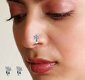 Silver Plated Non-Piercing Nose Pin – Sparkling CZ Snowflake Design