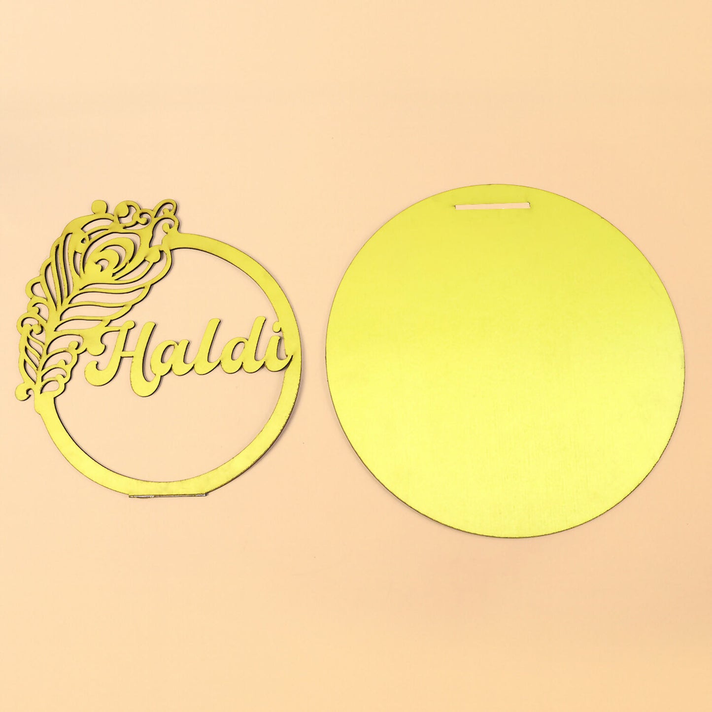 Haldi Ceremony Tabletop Sign with Peacock Motif | Elegant Wedding Decor Accent