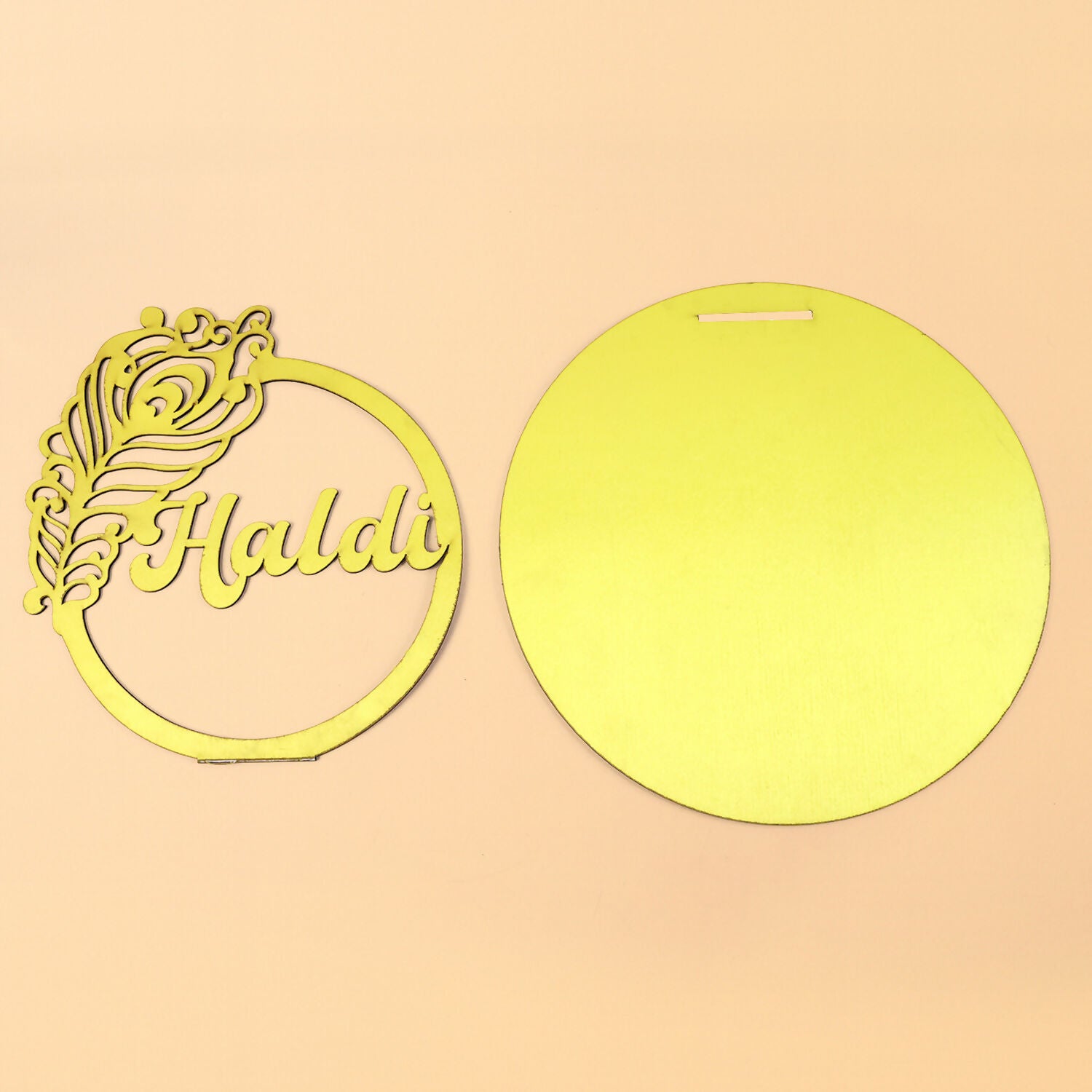 Haldi Ceremony Tabletop Sign with Peacock Motif | Elegant Wedding Decor Accent