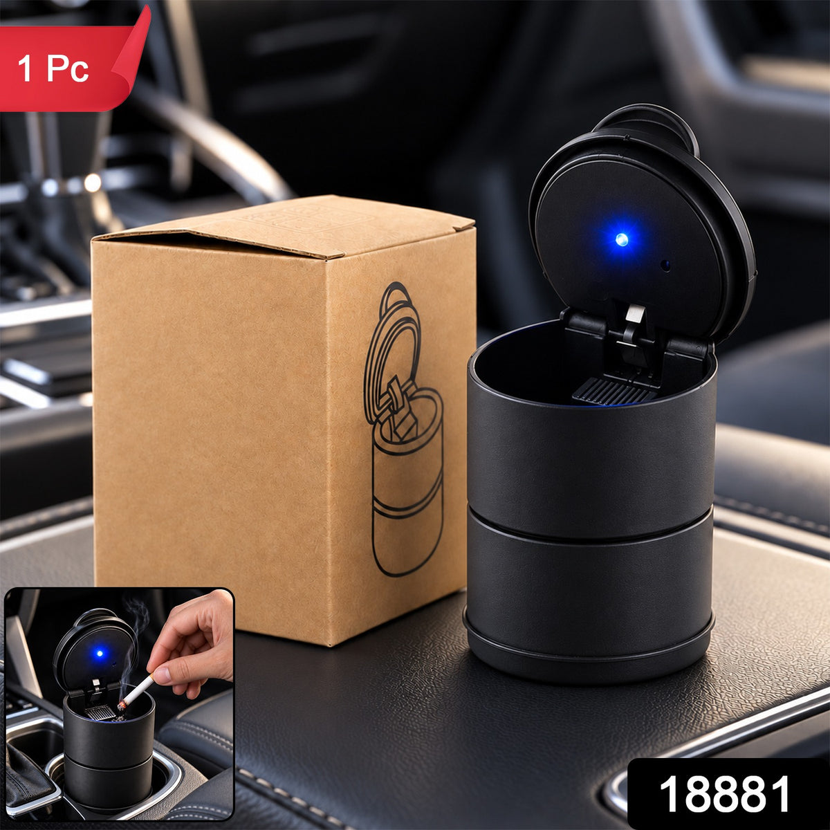 Car Ashtray with LED Light and Lid, Cup Holder Ashtray for Car Interior (1 Pc)