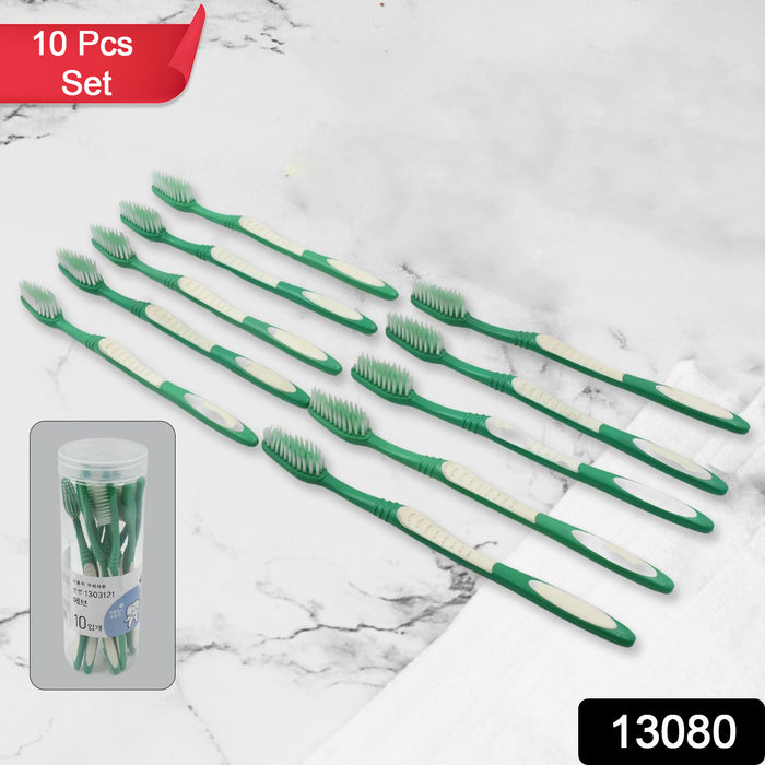 Plastic Toothbrush With Plastic Round Box for Men and Women, Kids, Adults Plastic Toothbrush (10 pcs Set) 