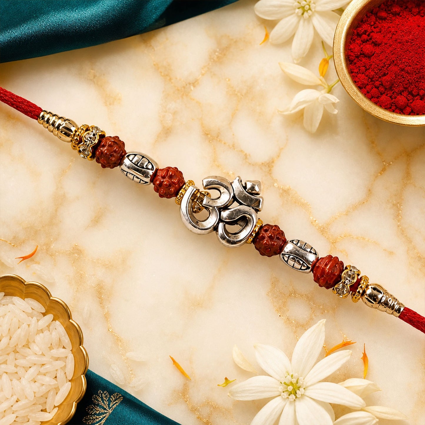 Om Rudraksha Rakhi – Sacred Silver Designer for Brother