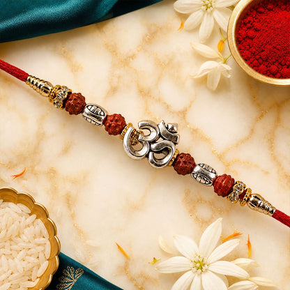 Om Rudraksha Rakhi – Sacred Silver Designer for Brother