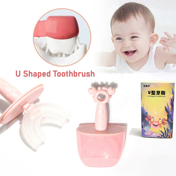 Kids U Shaped Toothbrush Children Baby Silicone Kids Toothbrush U Shaped Silicone Brush Head for 360 Degree Cleaning Suitable For 2-6 Years (1 Pc)