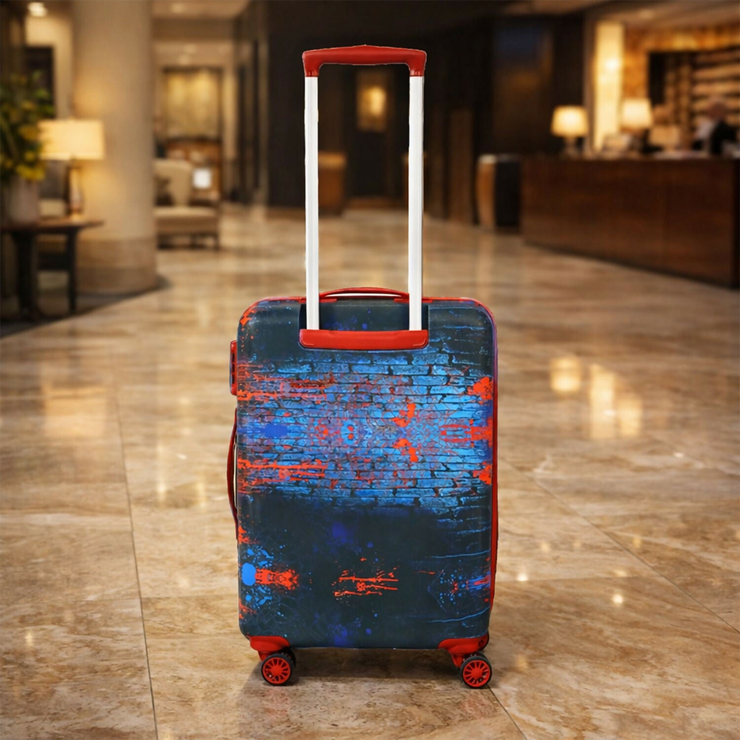 Close-up of Spider-Man graphics on children’s trolley luggage