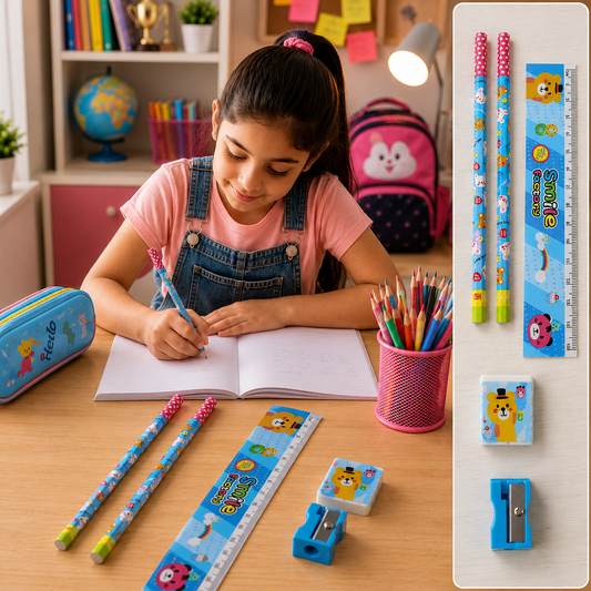 Cartoon Wooden Pencil Set – 5-in-1 Kids Stationery | Writezo