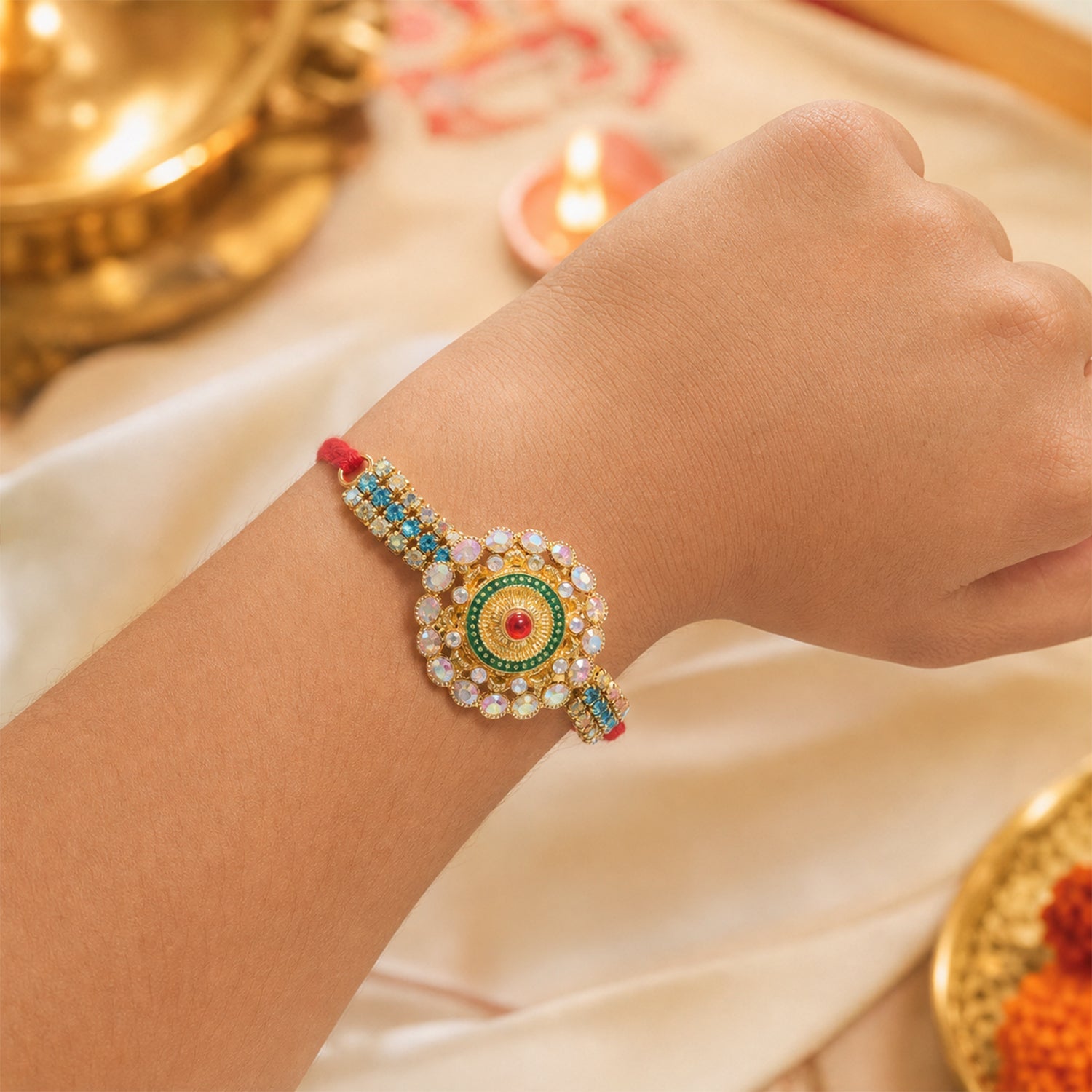 Kundan Rakhi Handcrafted Multicolor Stone Design for Brothers (10pcs)