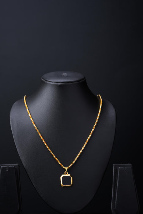 Square Double Sided Black Pendant & Gold Round Chain