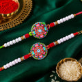 Round Floral Evil Eye Crystal Pearl Beads Bhai Bhabhi Rakhi Set