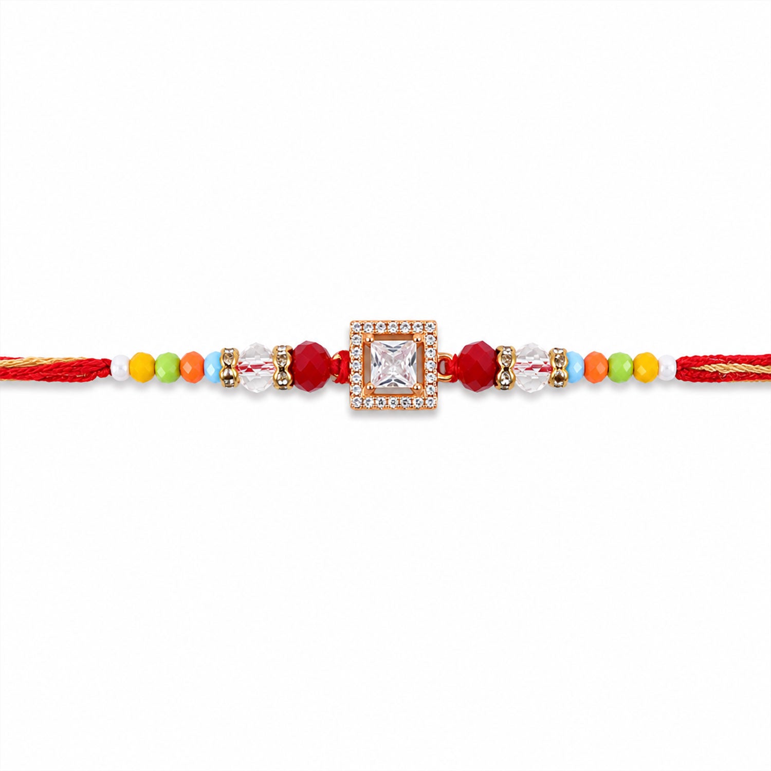 Multicolour Crystal Square Solitaire AD Stone Designer Rakhi for Brother