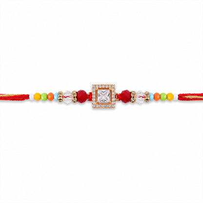 Multicolour Crystal Square Solitaire AD Stone Designer Rakhi for Brother