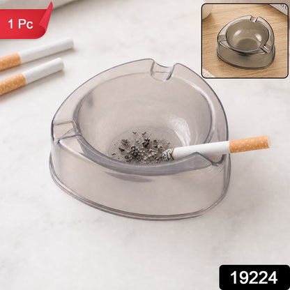 Round Transparent Plastic Ashtray with 3 Cigarette Grooves for Table (1 Pc)