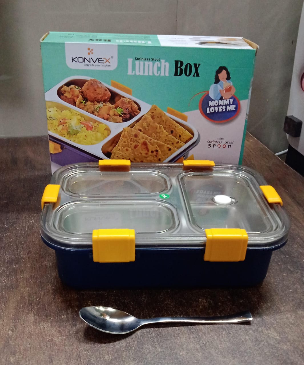 3 Compartment Transparent Stainless Steel Lunch Box for Kids