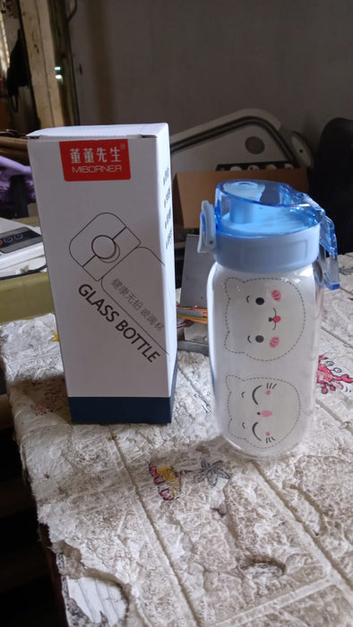 Anti-Leak Glass Water Bottle, Crystal Glass Water Bottle For Kids, Stylish Water Bottle with Sipper