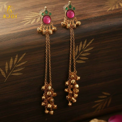 Regal Kashmiri Ghunghroo Danglers with Pink Chip Detailing