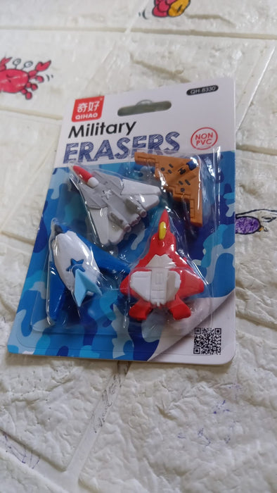 Fun Erasers for Kids: Gun & Plane Shapes (4-Pack, Gift Set)