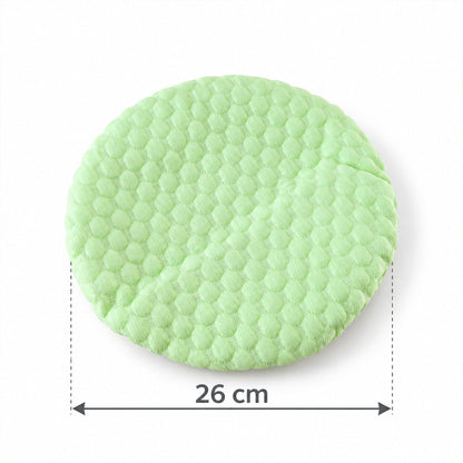 Light green textured round cushion cover with a honeycomb pattern on a white background, showing 26 cm dimension.