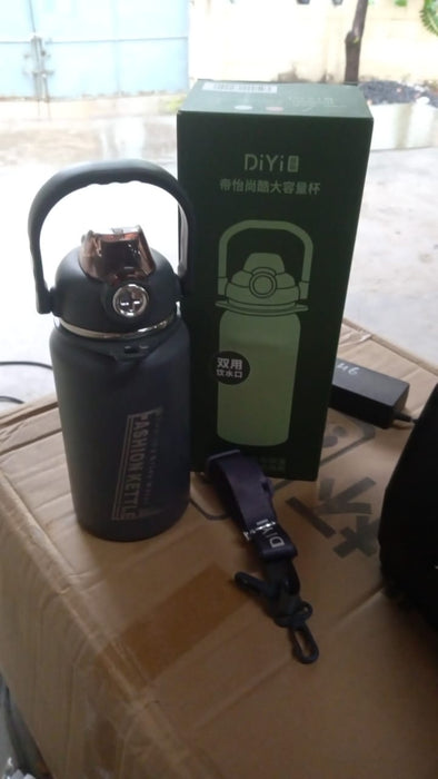 Customize Stainless Steel Vacuum Insulated Water Bottle with Handle & Adjustable Strap (1000 ML / 1 Pc / Mix Color)