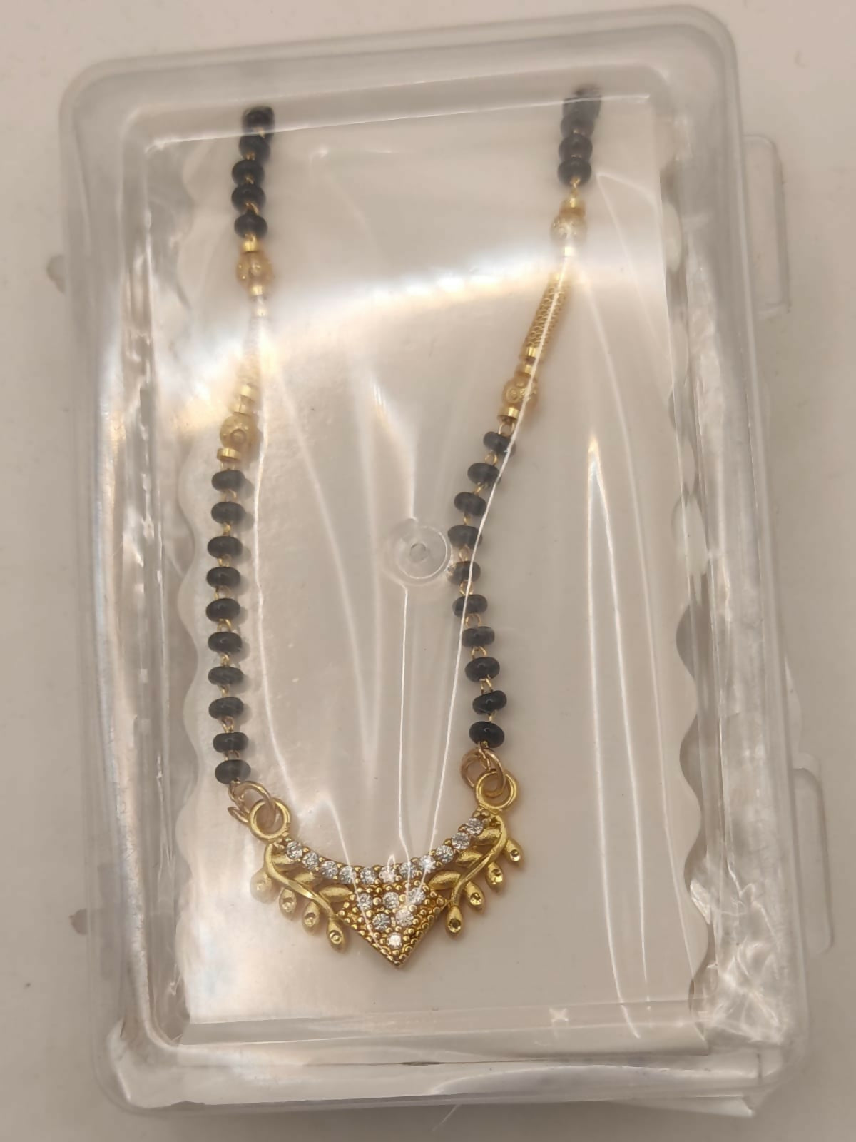 Gold Plated AD Pendant Mangalsutra with Black Bead Chain