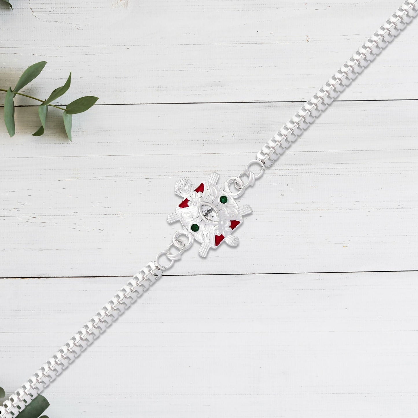 Turtle Rakhi Silver Finish with Enamel Highlights (5pcs)