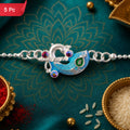 Silver Peacock Enamel Bracelet Elegant Festive Accessory for Raksha Bandhan (5pcs)
