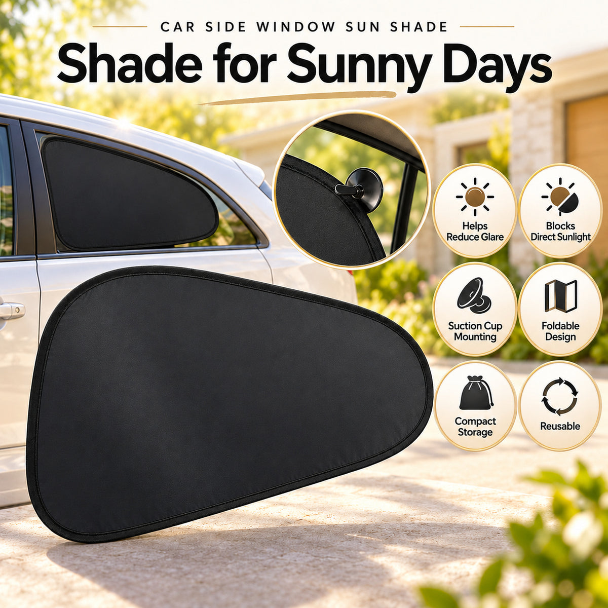 Foldable Black Car Side Window Sunshade for Passenger Window (1 Pc, 48 x 35 cm)