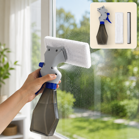 Glass Cleaner Brush – 3-in-1 Spray Type Tool | Velvet Wipe