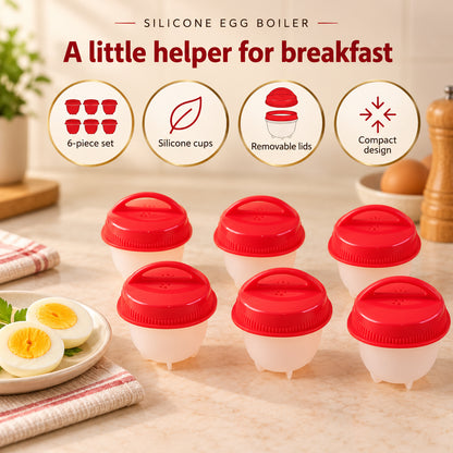 Silicone Egg Steamer Mould Cups with Removable Red Lids (6 Pc)