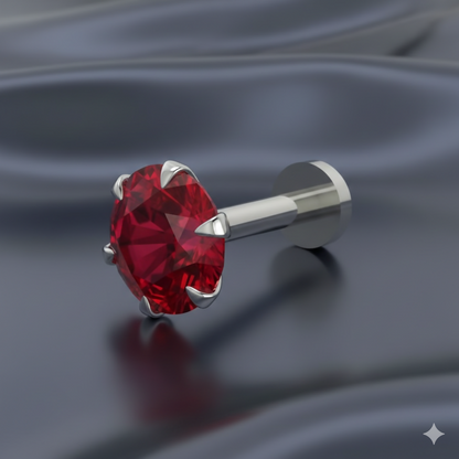 Silver Plated Red Ruby AD Stud NosePin for Women and girls