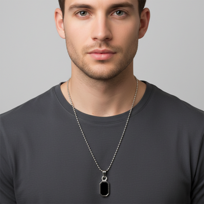 Octagon Shape Black Inlay Pendant Necklace for Men
