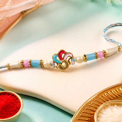 Colorful Enamel Bird Pendant Rakhi with Pastel Beads