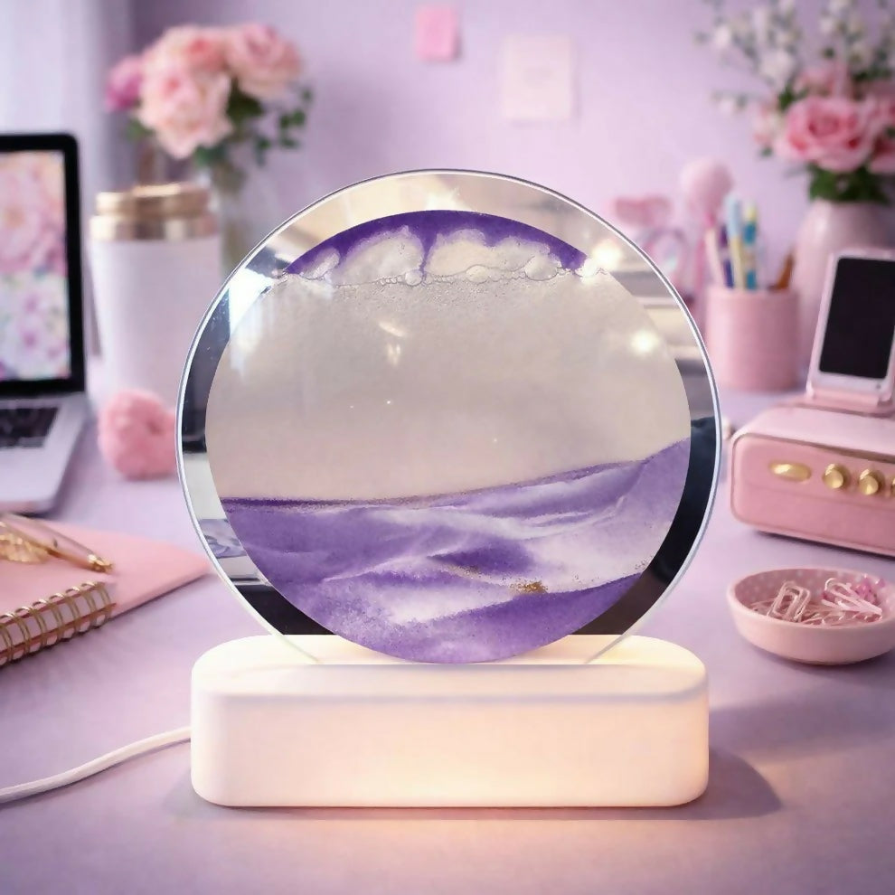 Purple Round Moving Sand Art LED Lamp Decorative Desk Night Light