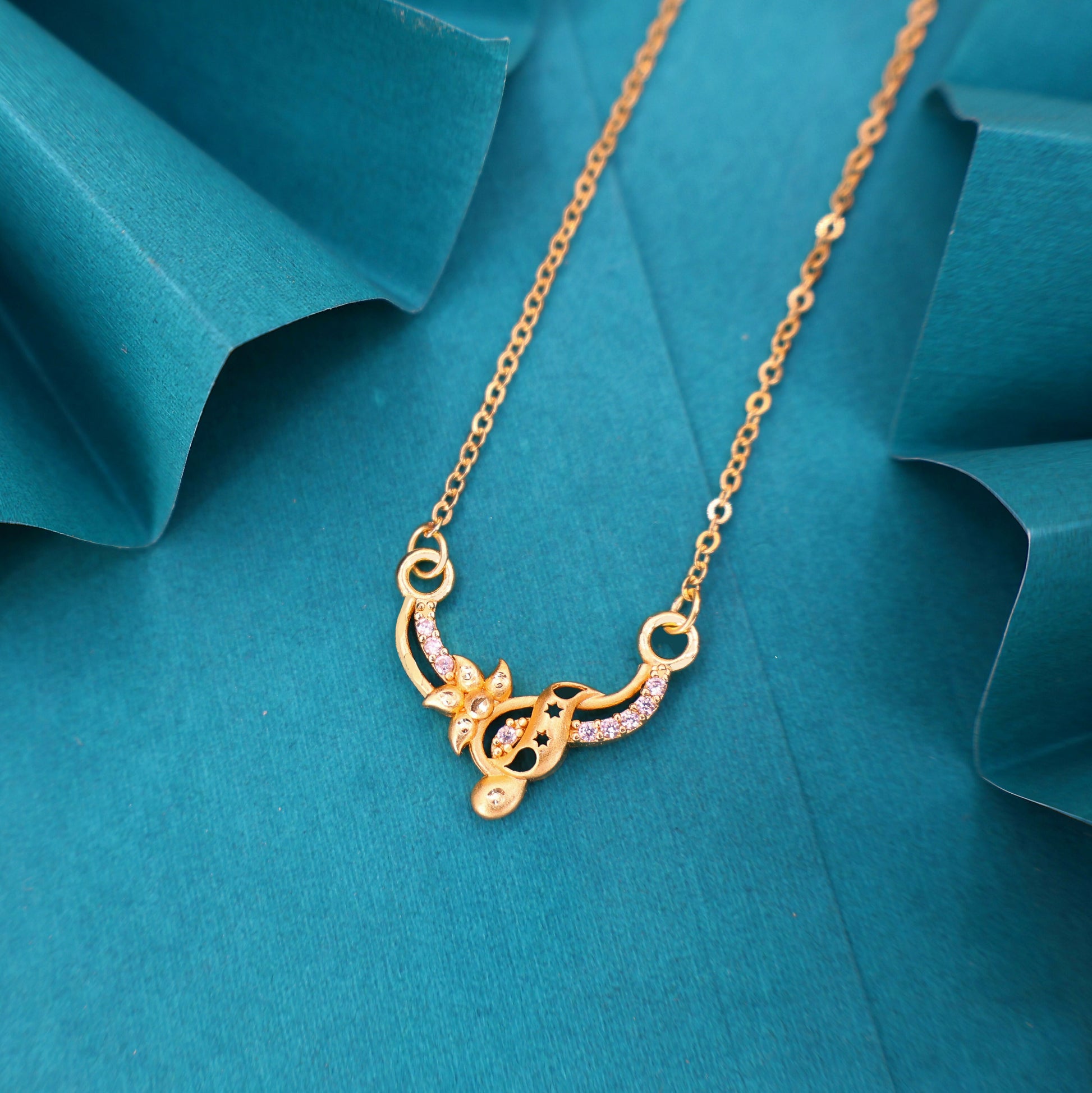 Gold-Plated Floral Pendant Necklace with AD For women and girls