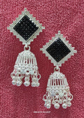 White Gold Square Jhumka – Elegant Festive Earrings