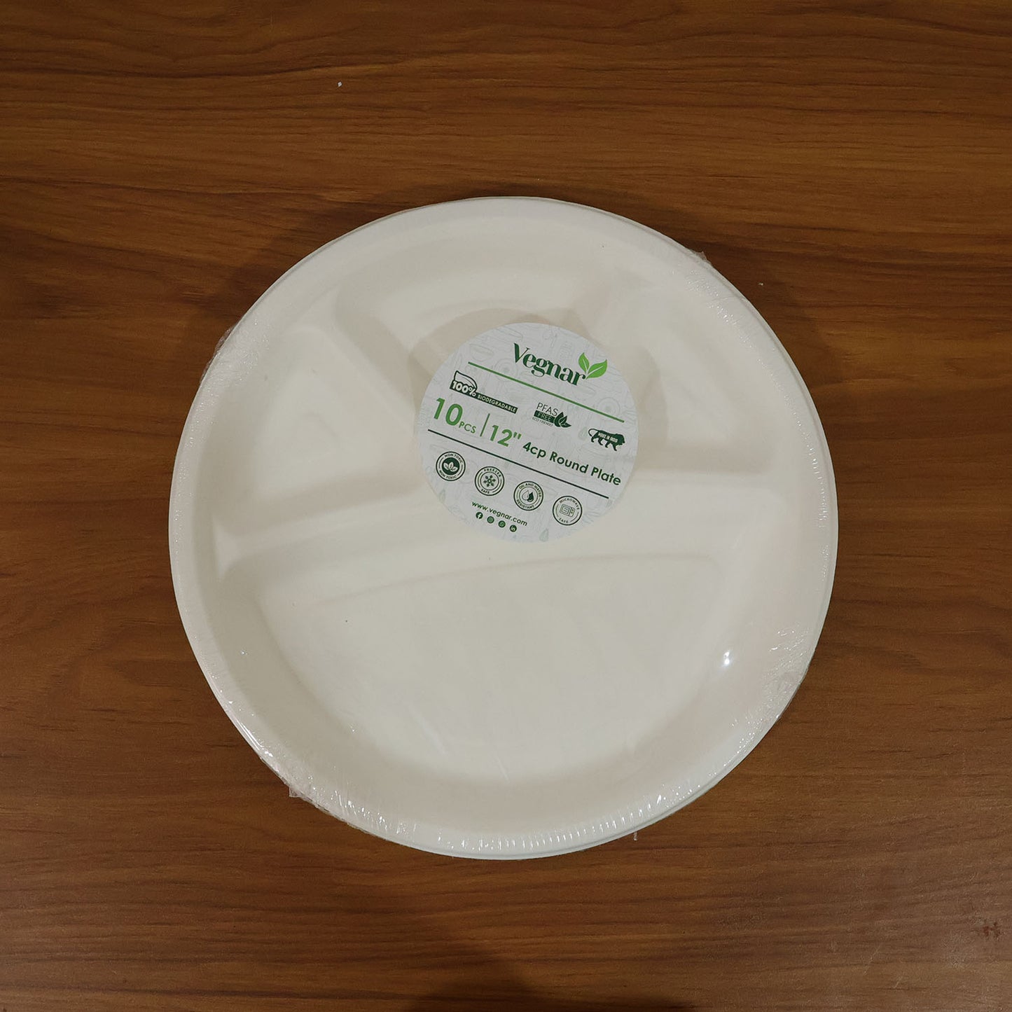 Vegnar 4 Compartment Disposable Food Serving Plate Set (10 Pc)