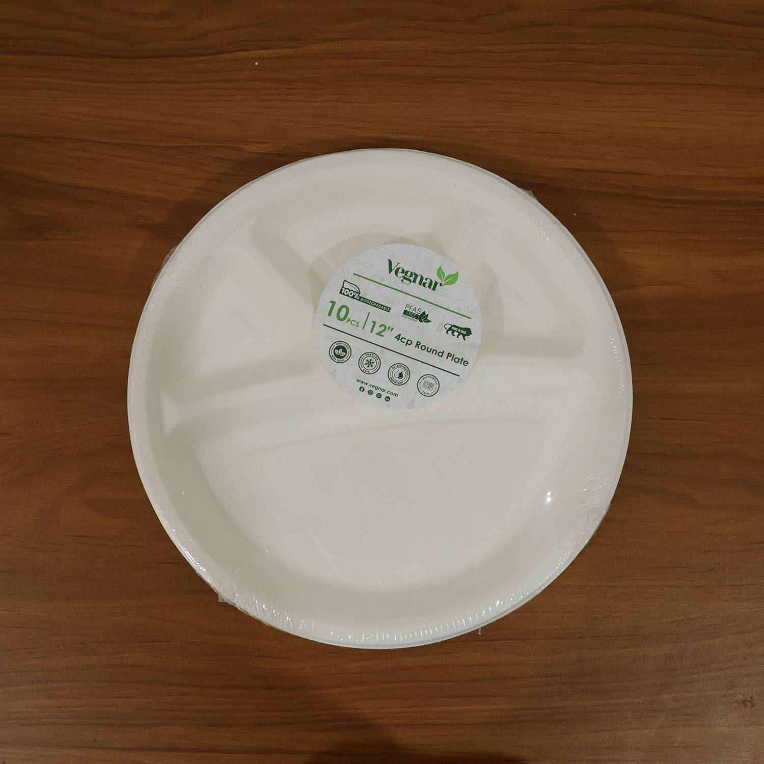 Vegnar 4 Compartment Disposable Food Serving Plate Set (10 Pc)