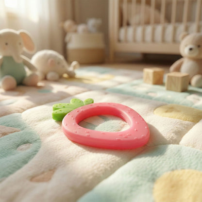 Strawberry shaped silicone baby teether