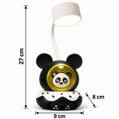 The panda lamp is shown with white measurement lines indicating a height of 27 cm and a base width of 9 cm.