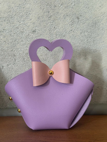 Purple Mini Handheld Bag for Women | Heart Handle Stylish Gift Purse