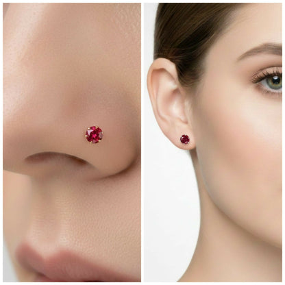 Combo pack of ruby nosepin studs in gold, silver and rose gold plating