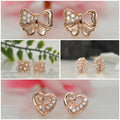 Rose Gold CZ Stud Earrings Combo – Elegant 4-Pair Set for Women