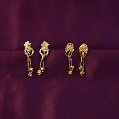 Premium Gold-Plated Long Drop Earrings for Wedding & Festive Wear (2 Pair)