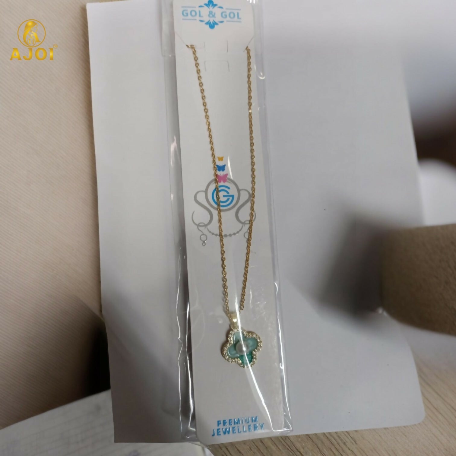 Elegant Gold Plated Floral Pendant Necklace with Pearl & Mint Enamel for Women