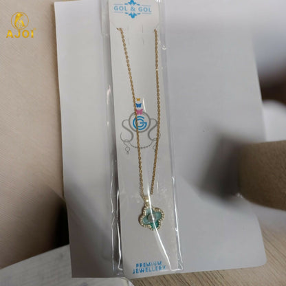 Elegant Gold Plated Floral Pendant Necklace with Pearl & Mint Enamel for Women