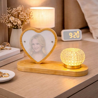 Heart Shape Wooden Photo Frame Lamp with LED Crystal Light