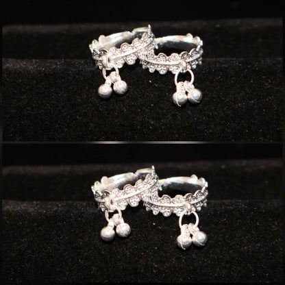 Silver-Plated Toe Ring Bichiya with Traditional Ghungroo Bells for women and girls Combo Pack of 2