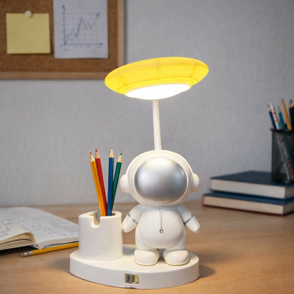 Yellow Astronaut LED Desk Lamp with Pen Holder for Study Table, Kids Room & Bedside